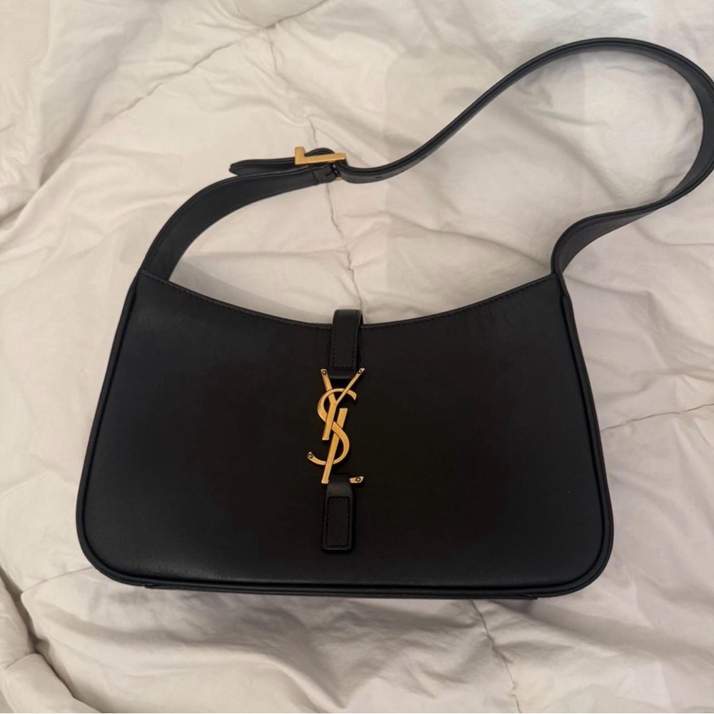 Yves Saint Laurent Black Shoulder Bag with Gold Logo